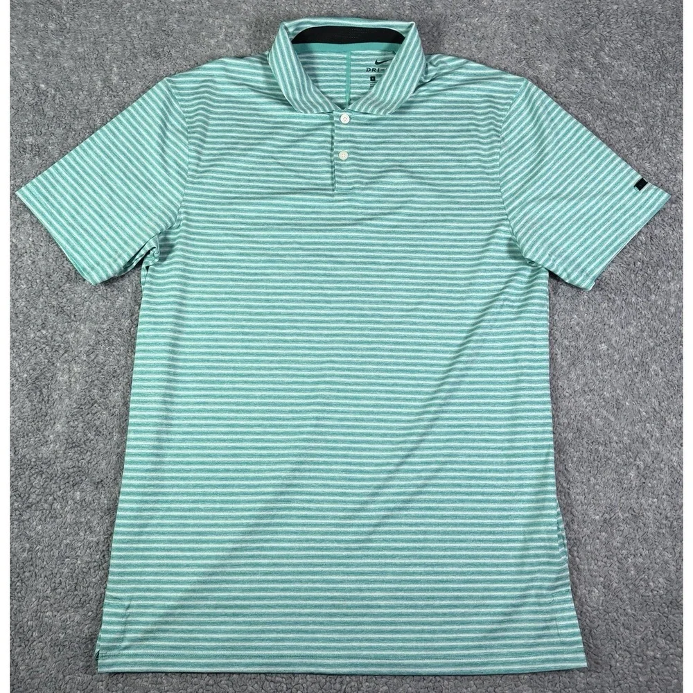 Nike Tiger Woods Dri-FIT Polo Shirt Mens Small Teal Blue Stripe Golf BQ6722-309